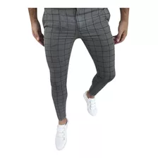 R Pantalones Largos Con Cremallera Y Estampado A Cuadros Sli