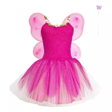Fantasia Fada Com Asas Pink Tutu Tule Infantil Barbie Brilho