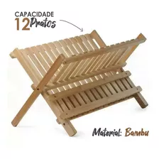 Escorredor De Louças E Pratos 100% Bambu Ecokitchen Dobrável Cor Madeira