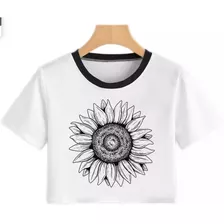 Polera Girasol Camiseta Moda Vestuario Manga Corta Flor