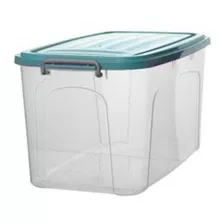 Caja Plastica Organizadora Canasto Con Tapa Color Transparente/verde 647