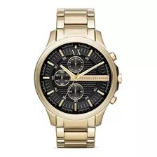 Reloj De Pulsera Armani Exchange Hampton Horloge Ax2137 De Cuerpo Color Dorado, Analógico, Para Hombre, Fondo Negro, Con Correa De Acero Inoxidable Color Dorado, Agujas Color Dorado, Dial Dorado, Sube