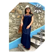 Elegante Maxi Vestido Artesanal Bordado A Mano Miroslava