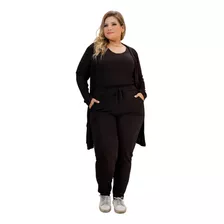 Conjunto Trio Lanzinha Plus Size Cardigã Regata Calça Gg G2