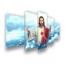 Quadro Mosaico 5 Peças Sagrado Coraçao De Jesus Cristo Ceu