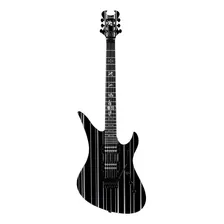 Guitarra Eléctrica Schecter Synyster Custom De Color Caoba Negro Brillante Con Franjas Plateadas Con Diapasón De Ébano