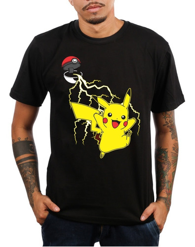 Camiseta Pokebola Pikachu Pokemon Infantil E Adulto