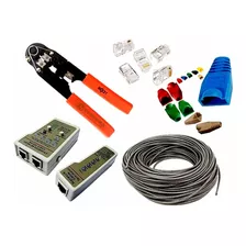 Kit Cable Utp Cat 5e Ponchadora Tester Conectores Boots Rj45
