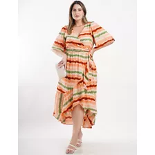 Vestido Midi Crepe Taidai Salmão Dona Charme