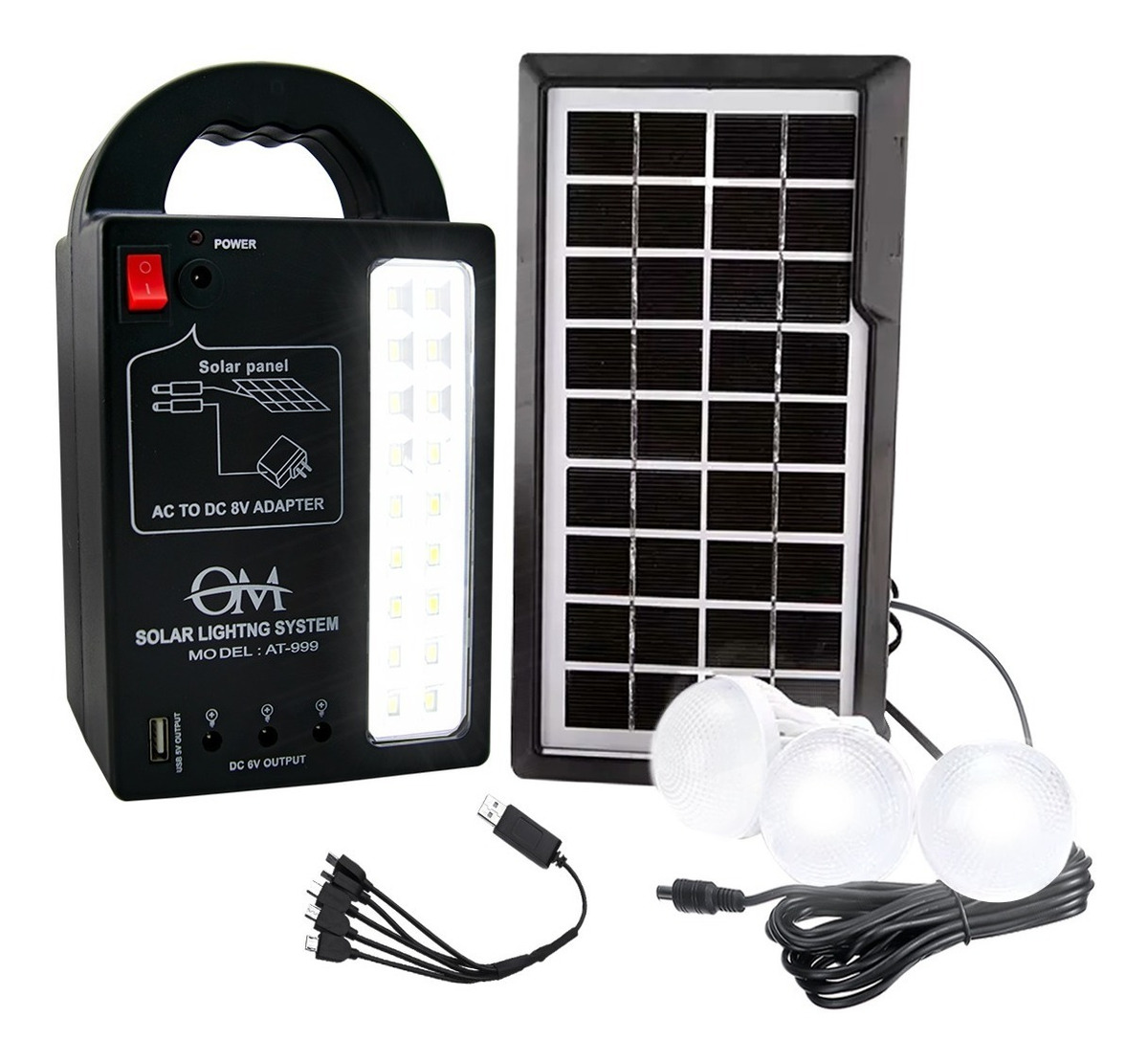 Luz Emergencia Led Solar Lampara Panel Portatil Bateria Usb Color Negro