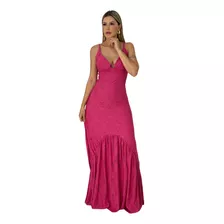 Vestido Longo Bordado Manga Curta Moda Ciganinha Viscolinho 