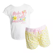 Conjunto Pijama Barbie Infantil Floreado Corto De Algodón