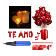 12 Velas De Led + 4 Balão Coração + Frase Te Amo + Bomba