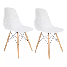 Kit 2 Cadeiras Eames Design Colméia Eloisa Branco Off White