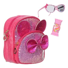 Kit De Beleza Para Criança Bolsa De Brilho Com Glos E Óculos Acambamento Dos Ferragens Dourado Cor Pink Cor Da Correia De Ombro Pink Desenho Do Tecido Princesa Com Brilho