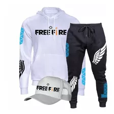 Conjunto Moletom + Boné Estampa Free Fire Angelical