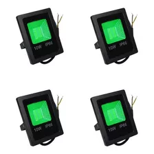 Kit 4 Refletor 10w Slim Holofote Luz Verde Jardim Árvore Cor Da Carcaça Preto 110v/220v