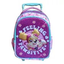 Mochila Infantil 3d Paw Patrol Con Carro Grande 40 X 30 Cm Color Rosa Chicle Diseño De La Tela Liso