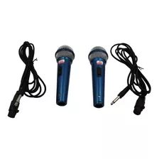 2 Microfones Jiaxi Com Fio Profissional Dinamico Azul Oferta