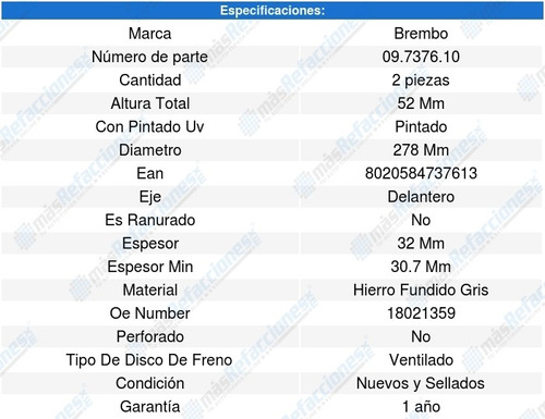 2-discos Ventilados Delanteros Oldsmobile Lss 3.8l V6 98-99 Foto 2