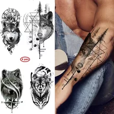 3 Tatuajes Temporales Grandes Lobo Tattoo Hombre Mujer