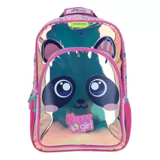 Mochila Grande Chenson Magic Panda Happy Girl Iridiscente Color Rosa