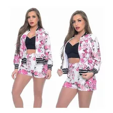 Casaco Jaqueta Blusa Branca E Rosa Floral Nathalia Freitas