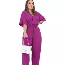 Macacão Feminino Longo Decote V Duna Pantalona Morcego Luxo