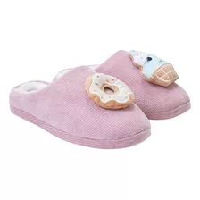 Pantufla Mujer Aplicación Rosado Donuts Corona