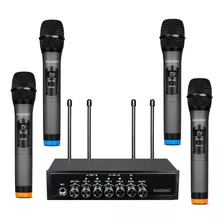 Set Microfonos Inalambricos X4 Gadnic Uhf Bluetooth Pro Color Negro