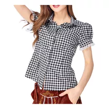 Camisa Xadrez Feminina, Manga, Renda, Patchwork, Oktoberfest