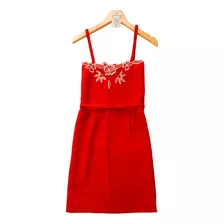 Vestido Solerita Corto Con Flores Bordadas - Rojo -