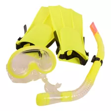 Equipo De Buceo Natacion Snorkel Mas Patas De Rana Y Mascara Color Amarillo