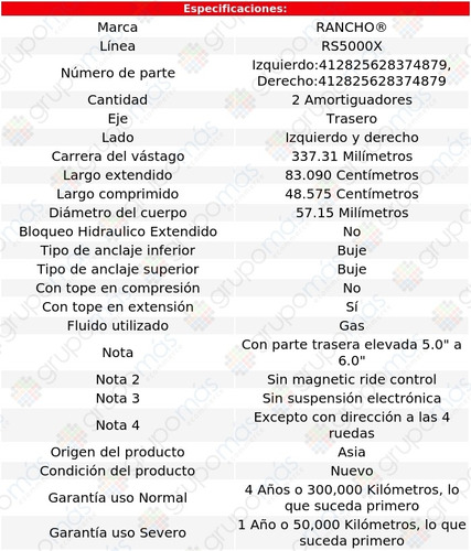 2 Amortiguadores Rs5000x Tra Yukon Xl 2500 00-13 Foto 3