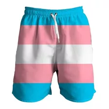 Short Bermuda Praia Masculino Bandeira Trans Com Bolso