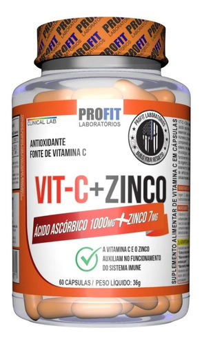 Vitamina C 1000mg + Zinc 7mg 60 Caps Profit Labs