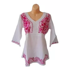 Blusa Camisola Bordada Hindu Artesanal 100%algodon Puntilla