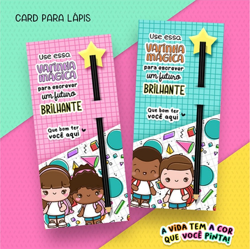 Kit 50 Card Com Lápis Brinde Volta As Aulas Material Escolar