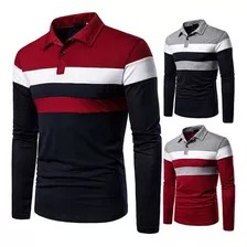 Camisa Polo Listrada Masculina Com Gola De Mangas Compridas