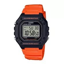 Reloj Pulsera Casio Youth W-218h-4b2 De Cuerpo Color Negro, Digital, Fondo Gris, Con Correa De Resina Color Naranja, Dial Negro, Minutero/segundero Negro, Bisel Color Negro, Luz Ámbar Y Hebilla Simple