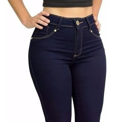 Calça Jeans Feminina Basica Com Lycra Dia A Dia Azul Escuro