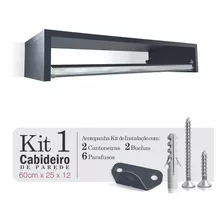 Kit 1 Cabideiro Preto Prateleira Araras Roupas 60x25 Mdf