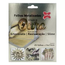 Folha De Ouro + 14x14cm 25 Folhas Ouro Metalizada Make