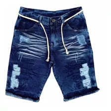 Bermuda Jeans Masculina Rasgada Destroyed Sarja Shorts