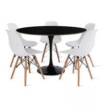 Conjunto Mesa Saarinen Preta 120cm E 5 Cadeiras Eames Branca