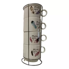 Set Tazas X4 Apilables Soporte Base Metal