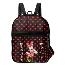 Mini Mochila Estampada Minnie Mouse Poá Vermelha