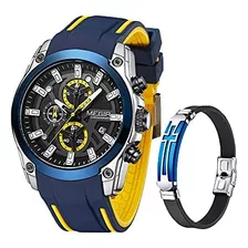 Megir Relojes Para Hombre Cronógrafo Correa De Silicona Azul