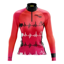 Camiseta Ciclista Feminina Manga Longa Bike Coração Uv50++