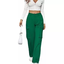 Pantalón Para Dama Tipo Cargo Holgado Color Verde